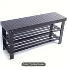 Coffee Brown Shoe Bench! Bamboo 3-Tier Rack - Entryway Style & Storage!