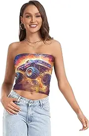 [RPLIFE] Monster Truck Womens Tube Top, Strapless Top for Women Summer, Mesh Tube Tops, Sexy Tube Tops (S)