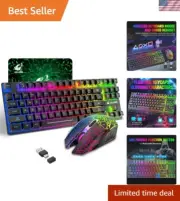 Rechargeable Wireless Gaming Keyboard & Mouse Set with Rainbow LED Backlighting