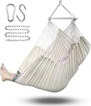 ADVOKAIR Hammock Chair Hanging Chair Rope Swing XXL - Max 500lbs, 70in Large Hammock Swing Chair -Portable Steel Spreader Bar with Anti-Slip Rings-Roomy & Strong