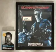 Arnold Schwarzenegger Hand Signed Framed 16x20 Custom Mat + Book TERMINATOR 2