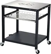 NUUK Double-Shelf Movable Outdoor Pizza Oven Table, 24" x 30" Stainless Steel Commercial Multifunctional Food Prep Worktable with Drawer on Wheels