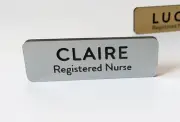 Engraved Custom Metallic Name Badge Tag with Pin Fastener or Magnet Staff ID