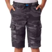 Unionbay Cargo Shorts Boys Medium 10/12 Full Elastic Waistband Black Camouflage