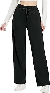 [baleaf] Women's Fleece Lined Wide Leg Trousers Straight Leg Joggers Tummy Control with Big Pockets Ladies Yoga Workout Pants