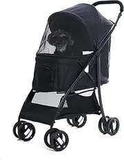 Foldable Jogger Pet Stroller with Weather Cover Storage Basket Pet Travel Carrier for S/M Dogs Cats up to 50lbs (Black)