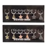 2x 6pc Bread and Butter Alloy/Steel Star/Tree Wine Glass Charms Tag/Marker Set