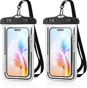 T Tersely 2-Pack Waterproof Phone Case – IPX8 Certified, 30M Underwater Pouch for Large Phones up to 7.2''; Compatible with iPhone 16/15/14/13 Series, for Samsung Galaxy S23/S24 Ultra/FE (Black)