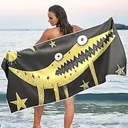 YMXFXP Microfiber Thin Lightweight Beach Towel Monster Funny Yellow Quick Dry Pool Towels 30” x 60” Sand Free Absorbent Yoga Camping Towel for Gym, Gym, Picnic S