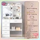 Dressing Table With LED Slide Mirror 5 Drawers + Shelves Makeup Vanity Desk Set
