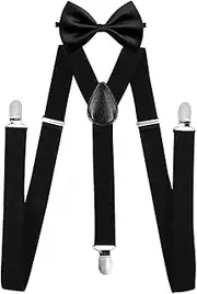 [Jagowa] Child Kids Clip-on Suspenders Adjustable Y Back Suspender Elastic Braces Suspenders and Bow Tie Set