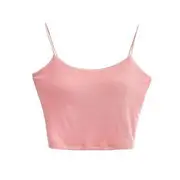Plain Padded Crop Cami Top Pink - S
