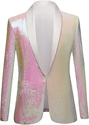[Generic] Men's One Button Weddings Party Dinner Prom Tuxedo Striped Checkered Sequin Suit Host Singer Stage Costume Jacket