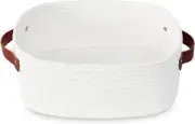 ABenkle Small White Basket with Handle, Soft Woven Storage Design B,