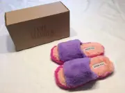 Steve Madden big girls 2/3 slippers faux fur slip on Pink Purple Fuzzy Girlie