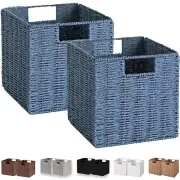 Wicker Storage Basket, Set of 2 Hand-Woven Storage Baskets for Shelves with H...