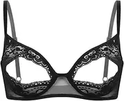 [Vxuxlje] Women's Sexy Floral Lace Cut Out Unlined Bra Wirefree Open Cup Brassiere Lingerie Tops