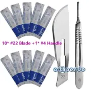 10 Sterile #22 Surgical Blades with Free #4 Scalpel Knife Handle Medical Dental