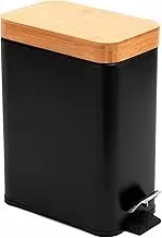 Trash Can with Lid Soft Close 5 Liter Slim Foot Pedal Garbage Container Bin with Inner Wastebasket for Bathroom Bedroom Office (Black)