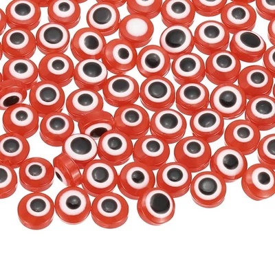Evil Eye Beads, 65 Pcs 8mm Flat Round Evil Eye Charm, Red