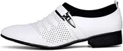 WUNONG Men's Vegan Leather Oxfords Pull Tap Lace Up Pointed Toe Shoes Slip Resistant Dress (Color : White, Size : 10.5)