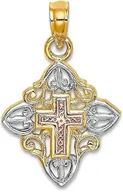 [JewelryWeb] 14k Gold Pink Religious Faith Cross Inside Frame With White Edges : Tri color 20x13mm Wide Pendant Necklace for Women
