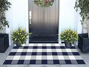 Buffalo Outdoor Rug Buffalo Plaid Checkered Front Porch Rug Reversible Hand-Woven Indoor Machine Washable Farmhouse Door Mats Outdoor Entryway,Bedroom,Patio (Black Buffalo, 24''x 51'')