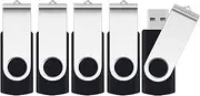 64GB Memory Stick 5 Pack,SRVR Flash Drive USB 2.0 Swivel Thumb Drives Data Storage Jump Drive Zip Drive Memory Sticks External Devices with Led Indicator(5 Black Color With Lanyard)