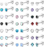 [Kakonia] 21Pairs Small Studs Earring Set for Women Girl Surgical Steel Zirconia Opal Moonstone Turquoise Black Onyx Earrings Silver Hypoallergenic Helix Piercing Cartilage Studs Earrings Jewelry