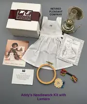NEW! AMERICAN GIRL PC Retired Addy’s Needlework Kit Apron/Hoop And Includes Lamp