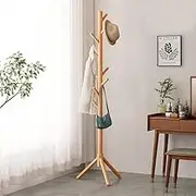 Fohouse Coat Rack, Wooden Coat Rack Freestanding Coat Tree, Clothes Rack Stand, Solid Wood Coat Rack for Clothes/Bags/Hats, Save Space for Entryway, Bedroom, Office, Narrow Place (Style 1)