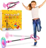 Ankle Skip Ball for Kids, Foldable Colorful Light Flash Wheel Pink