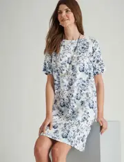 [WLane] W. Lane Linen Floral Dress 14 BLUE FLORAL