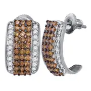 14k White Gold Round Brown Diamond Stud Earrings 1-7/8 Cttw