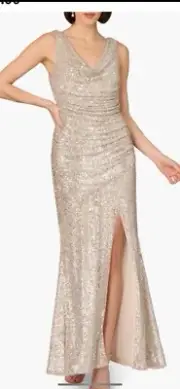 AIDAN MATTOX GOWN/SIZE 6/STRETCH/NEW WITH TAG/RETAIL$259/CHAMPAGNE SILVER