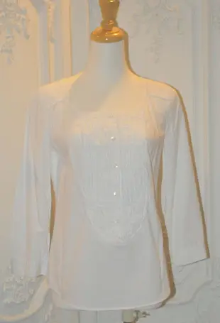 專櫃正品Miu Miu白色歐洲古典宮廷造型七分袖上衣 40/S