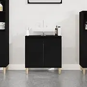 Black Engineered Wood Sink Cabinet 58x33x60 cm - Durable Bathroom Vanity with Large Storage, Sturdy Feet, and Practical Doors for Tidy and Stylish Bathrooms