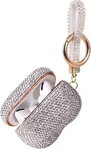 Sparkly Diamond Case for AirPods Pro 1&2 Generation with Keychain, Shockproof Protective Premium Bling Rhinestone Cover Skin Compatible with AirPods Charging Case (White AB Gold)