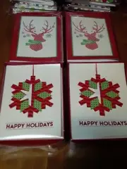 New 4 Boxes= 32 Die-Cut Reindeer and Snowflake Designs Christmas Cards