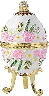 Apropos Hand- Painted Classic Vintage Style Faberge Egg with Rich Enamel and Sparkling Rhinestones Jewelry Trinket Box (white)