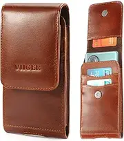 VIIGER Leather Cell Phone Holster for Belt, Flip Phone Case Smartphone Pouch for iPhone 15 Pro Max 16 Pro Galaxy S25 S25+ S24, Belt Loop Clip, Universal Belt Pouch for Men Women, Brown