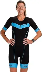 [Zoot] Women’s Core Tri Aero Racesuit, Short Sleeve Triathlon Suit, Swim Bike Run Chamois Pad, Pockets, UPF 50+ Fabric