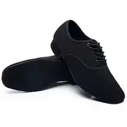 Black Lace-Up Dance Shoes for Men with Soft Suede Sole – Comfortable Canvas Sneakers for Ballroom, Jazz, and Latin Dance