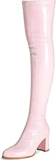 [girgod] Thigh High Boots for Women Sexy Pointed Toe Over The Knee Boots Cosplay Dance Party Patent Leather Chunky Heels GOGO Knee High Boots