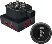 Air Ride Suspension Valve Block Solenoid Valve 12V 2 Port 200psi Direct Action + Air Pressure Gauge Dual Digital Display WHITE