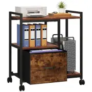 Mobile Printer Stand with Fabric File Drawer Rolling Cart Storage Shelves Host