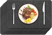 Maxpearl Faux Leather Placemats Set of 6 - Waterproof - Wipe Clean - Heat Resistant - Anti Slip Dining Table Place Mats, Suitable for Indoor & Outdoor Use, 17’’×12’’, Black