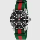 Gucci Dive 40mm Black Dial, Green and Red Nylon Strap Watch YA136364