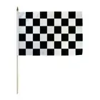 1 Dozen Black & White Checkered Stick Flags 12x18in Handheld Racing Flag