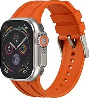 [MABEKS] Silicone Watch Band Compatible with Apple Watch 49mm 45mm 44mm 42mm 41mm 40mm 38mm, FKM Rubber Replacement Strap with Stainless Steel Buckle for iWatch Series Ultra 8 7 6 5 4 3 2 1 SE SE2